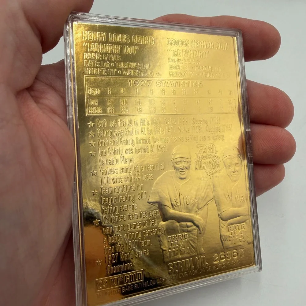 Babe Ruth Lou Gehrig 23KT Gold Card 1927 Murderers Row 70th Anniversary Avon